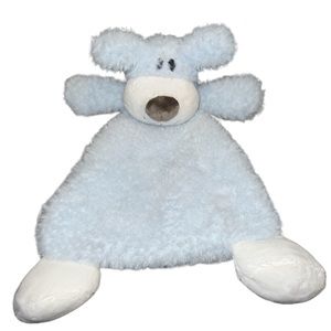Demdaco Blue White Puppy Dog Rattle Lovey Plush Security Blanket